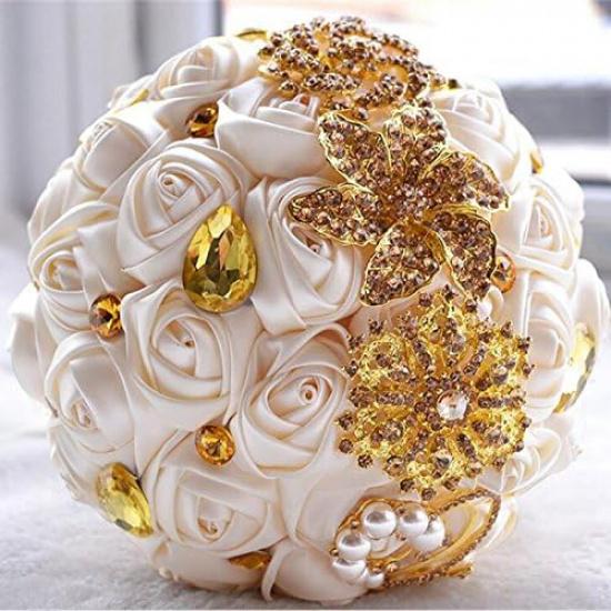 

Bridal Bouquets for Wedding,Bride Bridesmaids Bouquet Crystal Rhinestone Brooch Wedding Bouquets Brides Bridesmaids Hand Holding Flower 18cm/ 7 inch слоновая кость