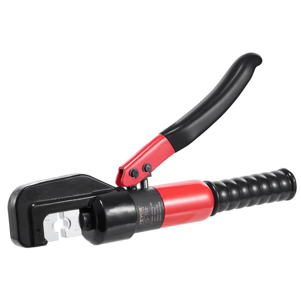 Crimping Tool, AWG12-2/0 Copper And Aluminum Terminal Battery Lug Hydraulic Crimper, with a Cutting Pliers, Gloves, 10pcs Copper Ring Connectors, 8 x