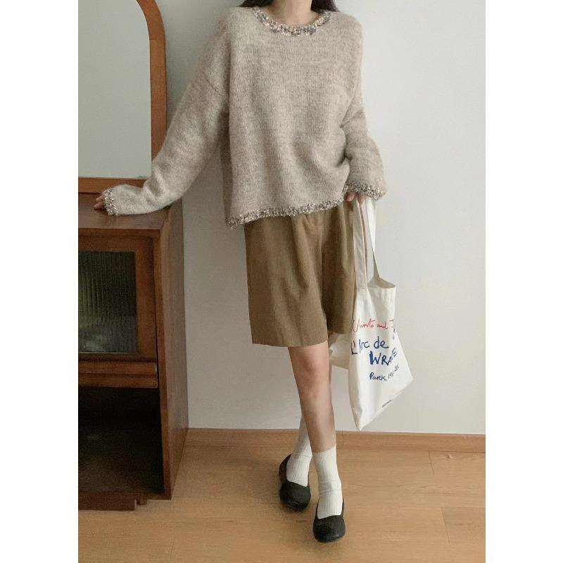 

Разноцветный пуловер с манжетами и круглым вырезом, женский, новый, свободный и универсальный, мягкий и ворсистый трикотажный свитер-топ на осень и зиму average size