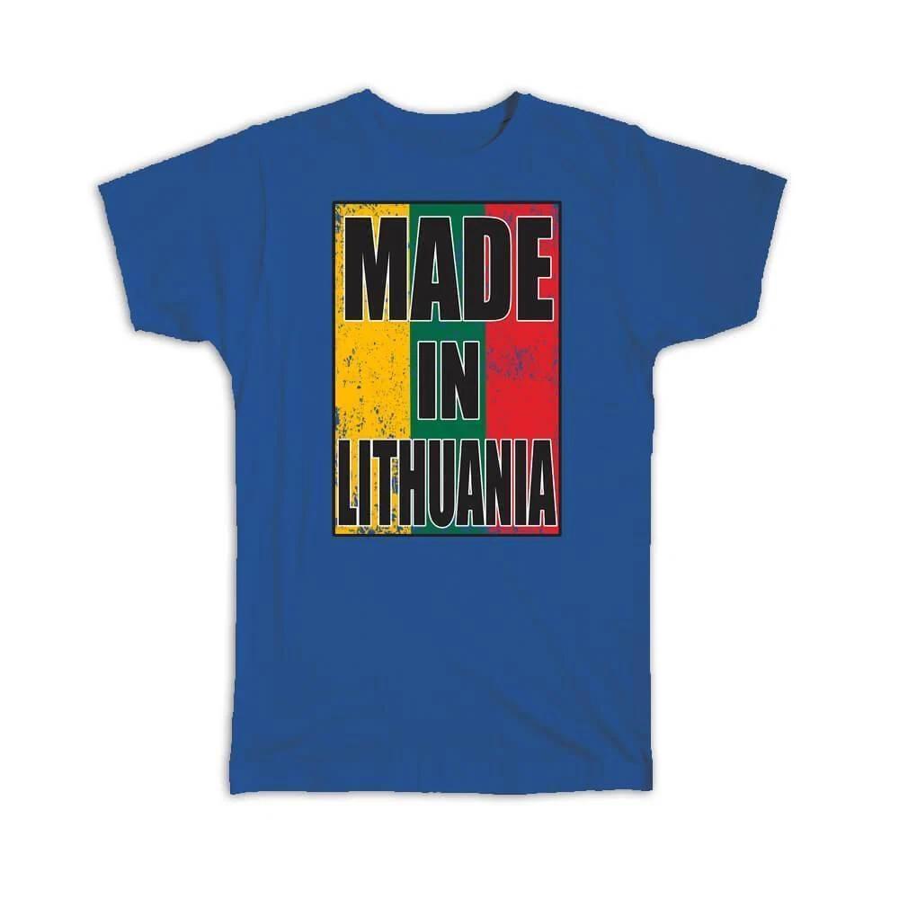 Gift T-Shirt : Made In Lithuania Flag Retro Artistic Lithuanian Expat Country 3XL