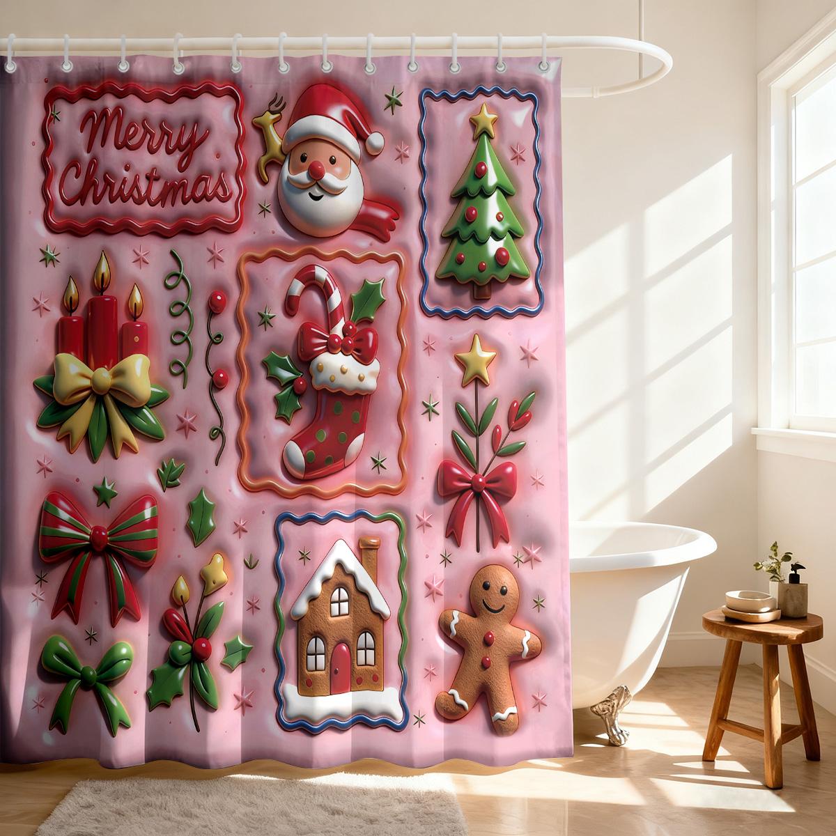 

1 шт. Имитация рельефа Сращивание Рождественский принт Водонепроницаемая занавеска для душа Перегородка Конфиденциальность Подвесная штора 12 крючков Несколько размеров 90x180cm