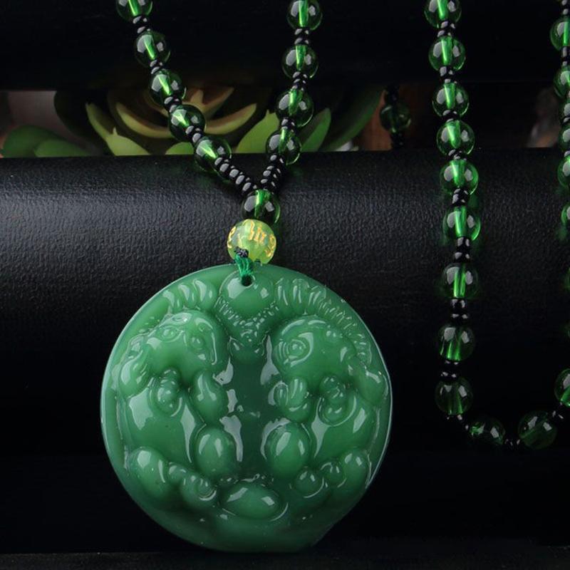 Green Jade Hand-Carved Fox Koi Hollow Jade Pendant Necklace Multicolor Chinese Amulet Women Man'S Lucky Jewelry Gift