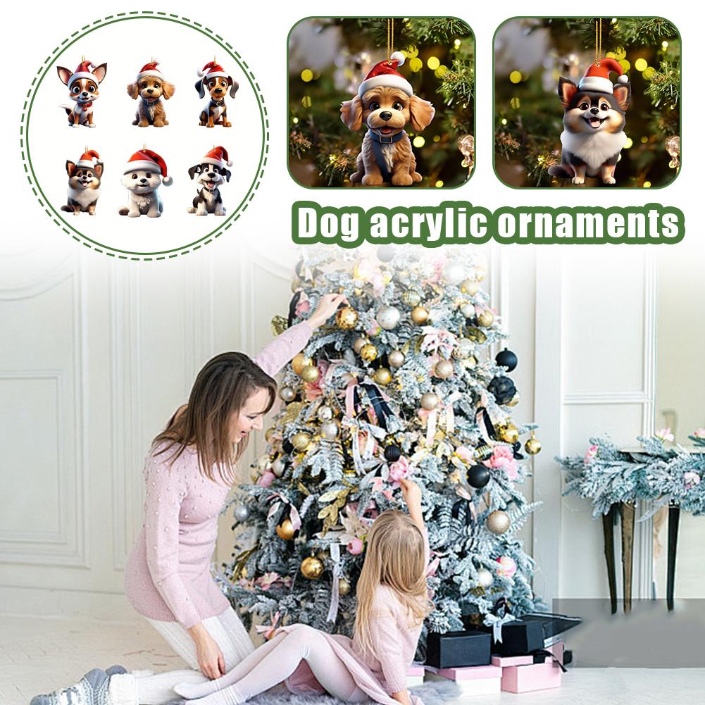 2d Acrylic Cartoon Dog Christmas Tree Pendant Modern Home Decoration Rearview Mirror Backpack Pendant Hanging Ornaments