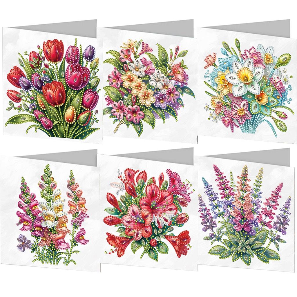 6pcs Diamond Painting Gift Card DIY 5D Rhinestone Arts Greetings Birthday Card Handmade 5D Rhinestone Embroidery Arts Cards Kits