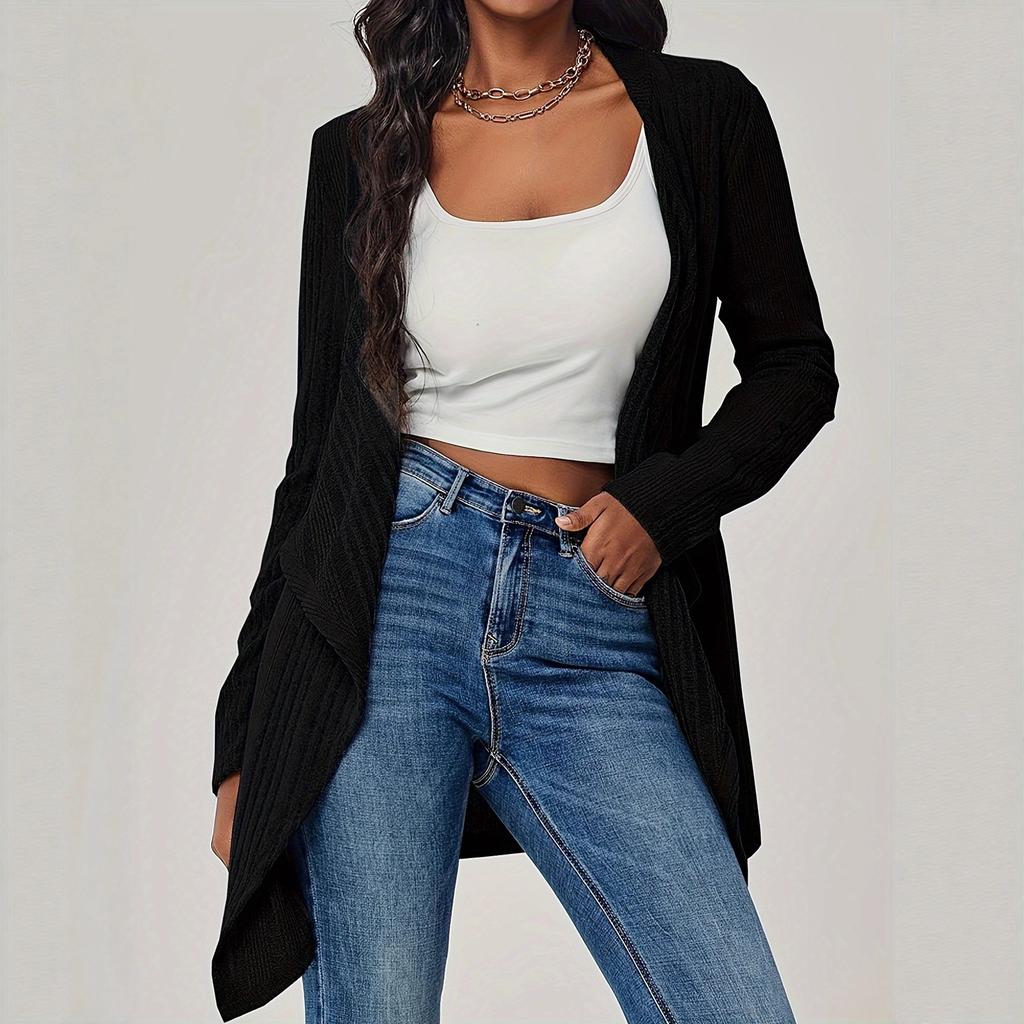 Amazon autumn and winter cross-border new European and American fashion women's solid color ribbed knitted cardigan cardigan long-sleeved sweater