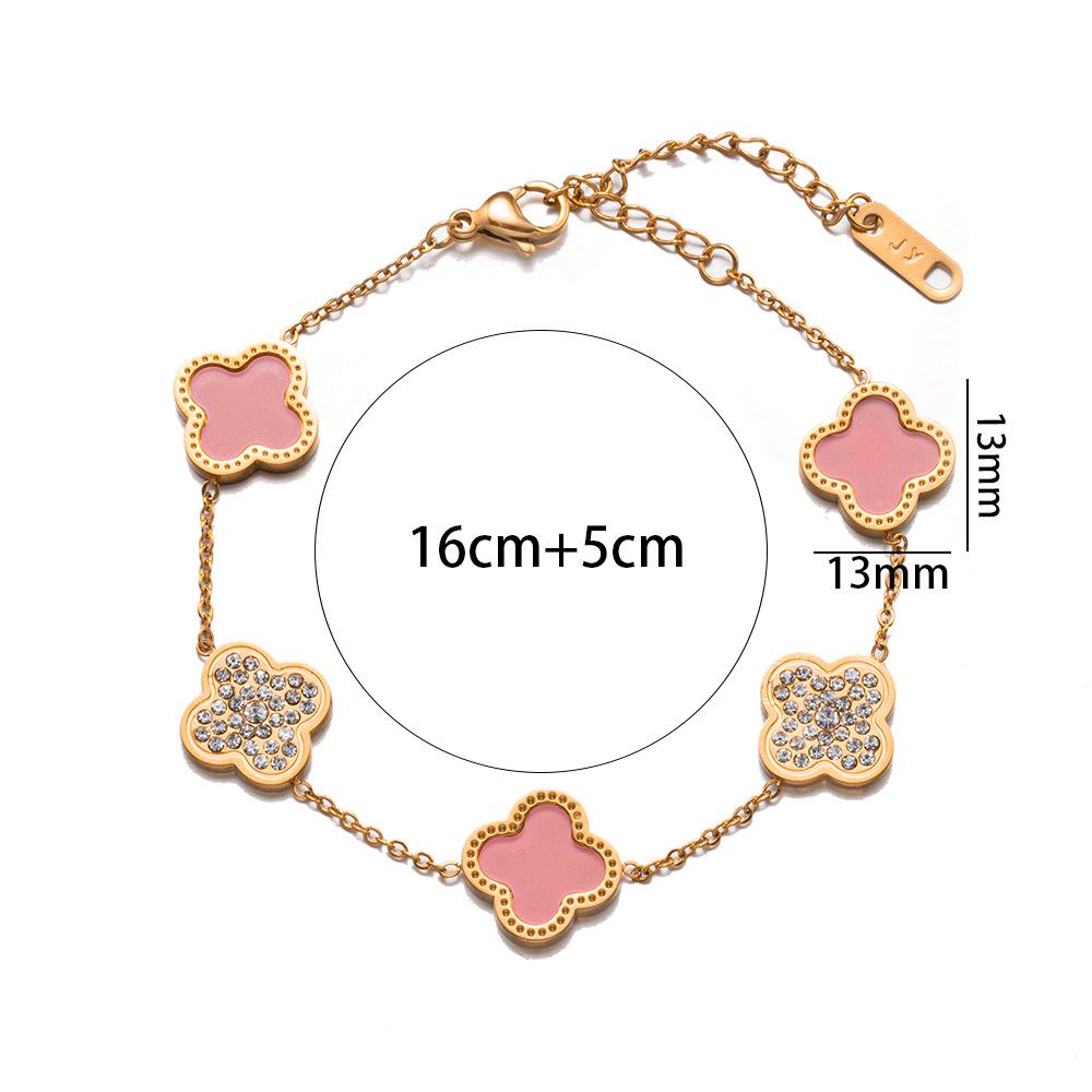 Non-Fading Rose Gold 18K Four-Leaf Clover Bracelet with Diamond Accent – European & American Style Charm Jewelry