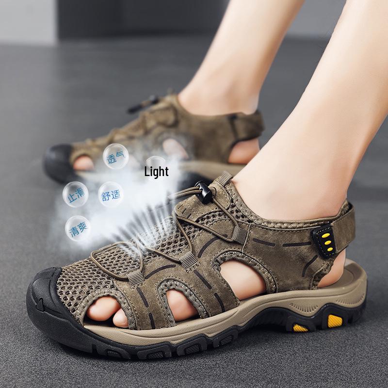Men's 2024 Breathable Outdoor Sandals, Non-Slip Sport Beach Shoes with Hollow Design, Large Sizes Available