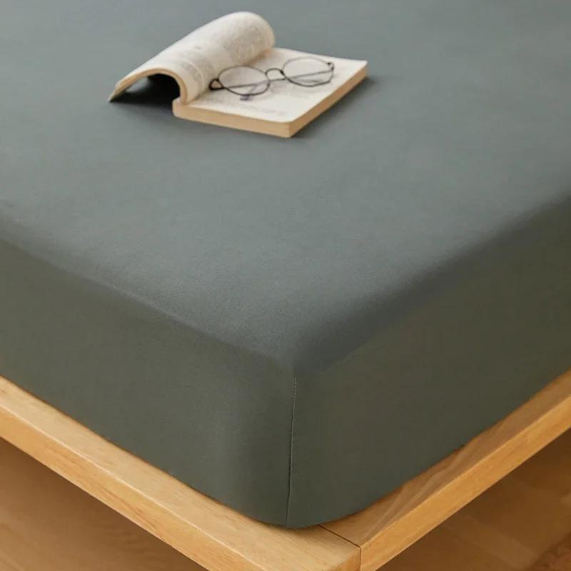 Baumwoll-Spannbettlaken mit Gummibändern Rutschfest Verstellbarer Matratzenbezug für Doppel- King- Queenbett Rutschfest Einfarbig