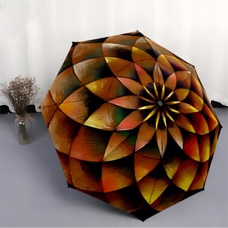 1pc Circular Mandala Pattern Automatic Umbrella - Automatic Opening And Closing, Sturdy Iron Frame, Portable Folding Design Yy251018221