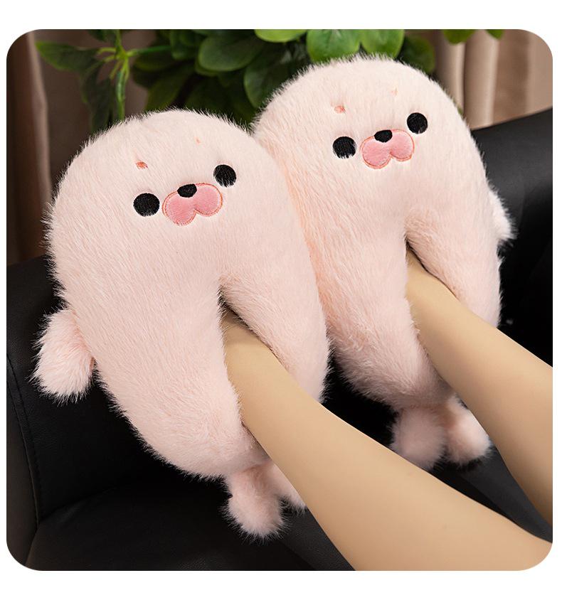Adorable Cartoon Sea Lion Plush Slippers - Warm, Non-slip Cotton for Men and Girls