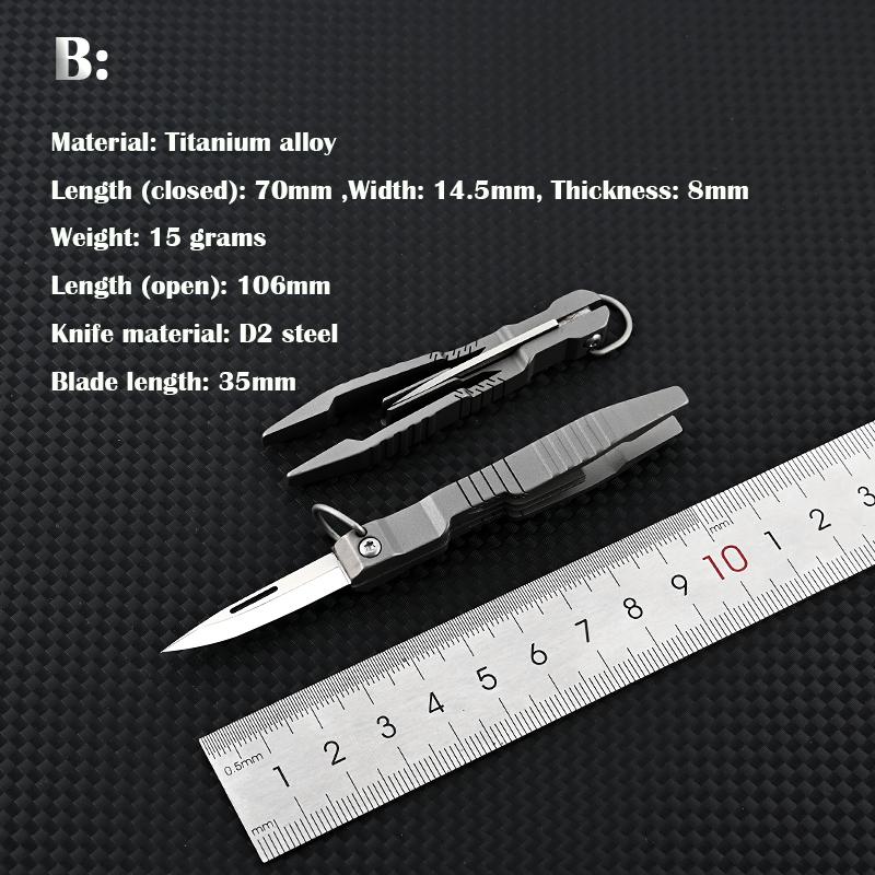 Titanlegeringspincett med kniv D2-stålblad Utomhus EDC Bärbart verktyg Platt huvud Ögonbrynsklämma Reparationsfixtur Uppackningsverktyg