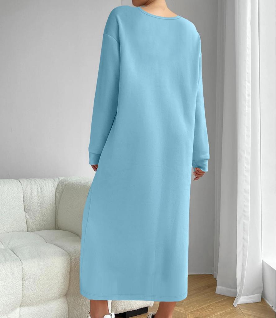 2025 Autumn/Winter Casual High-End Long-Sleeved Solid Color Round Neck Sweatshirt Dress