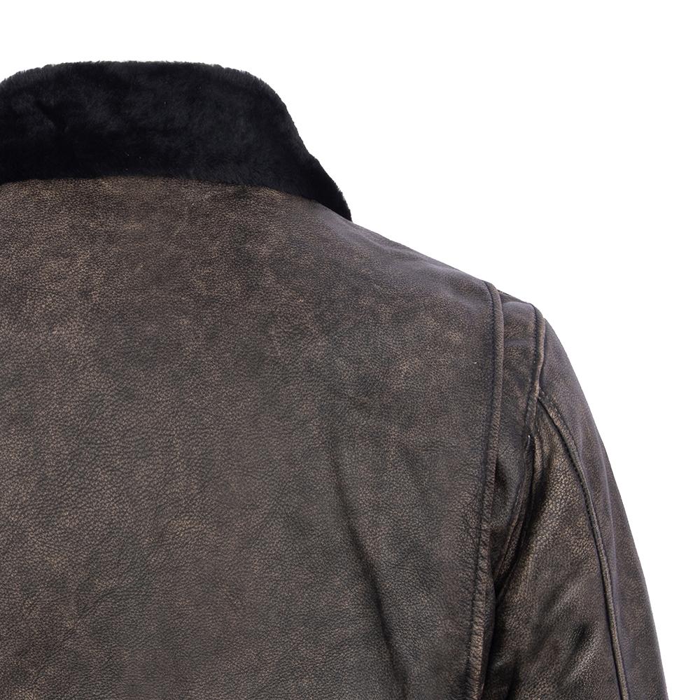 Maplesteed Super G1 Flight Jacket Men Gray Leather Jacket Vintage Quilted Natural Cowhide Fur