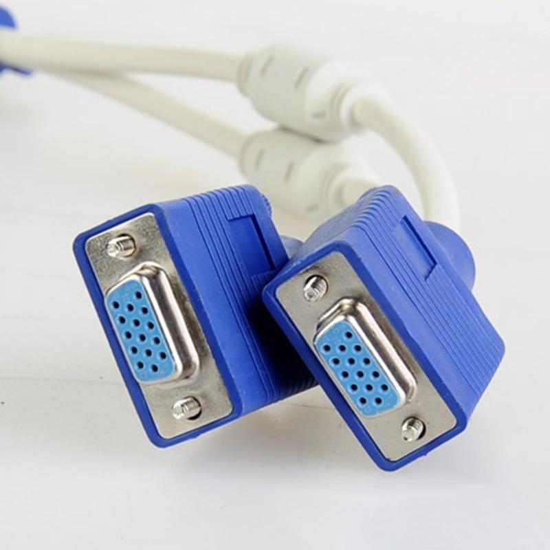 High Resolution 1080P VGA 1 Male to 2 Female Video Cable Adapter Cord for Double Monitors Output and Easily Wiring