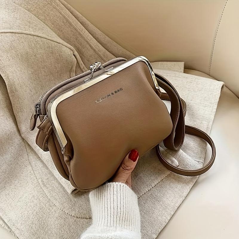 Schicke Umhängetasche im Vintage-Stil für Damen Vielseitige Schultertasche/Clutch-Kombination Abnehmbarer Riemen Reißverschluss Einfarbig Kunstleder