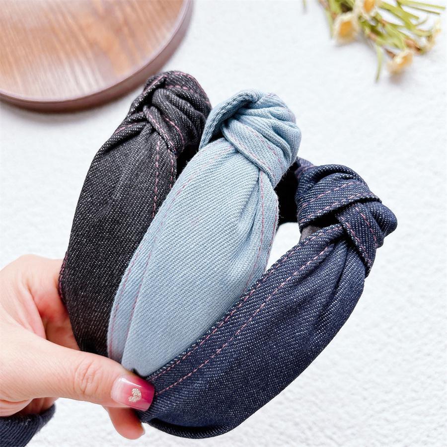 New Fashion Women's Headband Casual Blue Black Denim Headband Center Knot Headband Headband Classic Adult Hair Accessories Gift