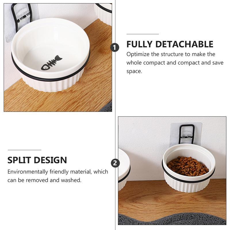 1 set wall food container for cat ceramic feeding hanging hanging bowl for animals repaired bowl for cat (white bowl + wall shelf) | dog food