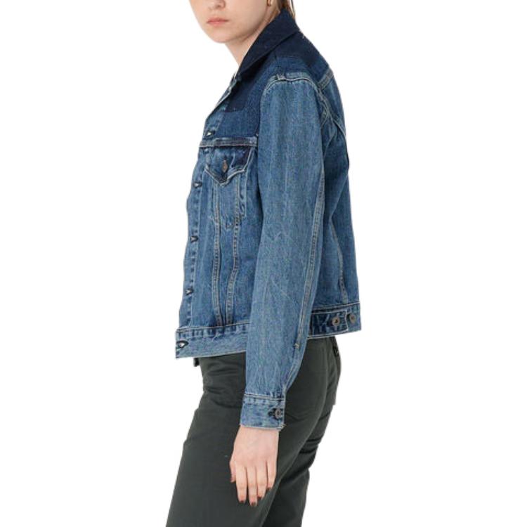 Levis FW22 Color Block Lapel Single-Breasted Casual Denim Jacket Women Jackets Blue A0324-0005