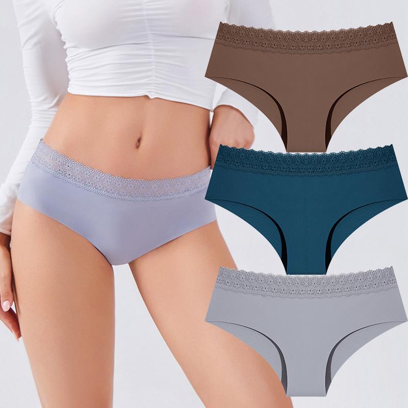 

3Pcs Sexy Hollow Lace Panties Girl Underwear Ladies Briefs 8 Solid Color Seamless Soft Female Pantys Low Waist Lingeries XXL
