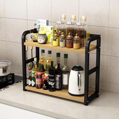 Kitchen Multi-layer Storage Rack for Spices, Condiments, Cookware, and Bottled Oils.
