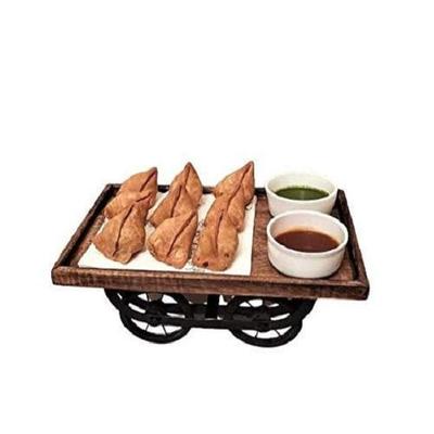 Bandeja rectangular de madera para servir con ruedas móviles - Marrón