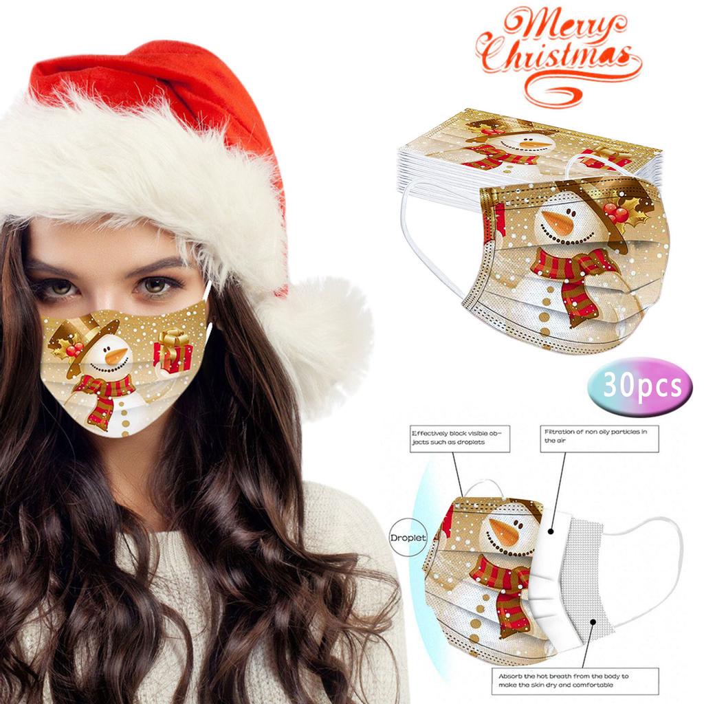 30PC Christmas Print for Face Mask Disposable Earloop Mask