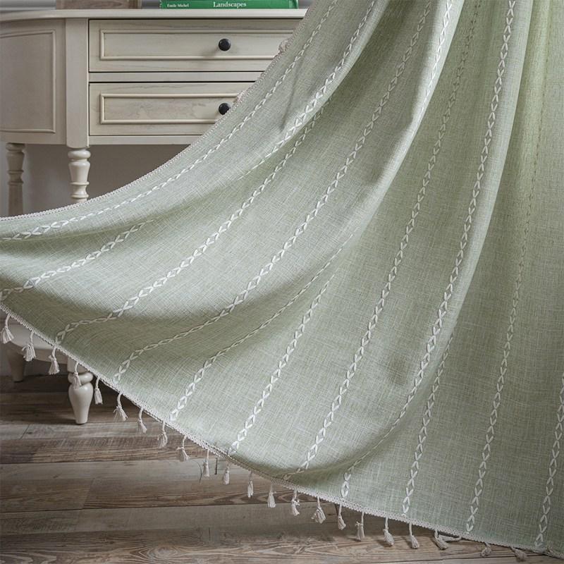 Stripe Embroidery Solid Color Kitchen Valance American Style Country Style Semi-shading Bay Window Bedroom Living Room Curtain
