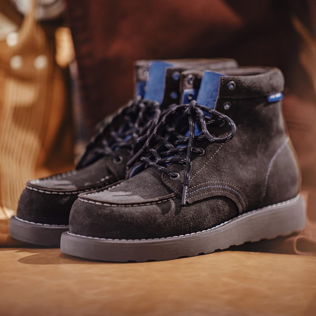 Maden Men'S Retro Brown High Top Work Boots Chunky Sole  Lace-Up Cow Suede Thermal Combat Boots For Autumn And Winter Shoes