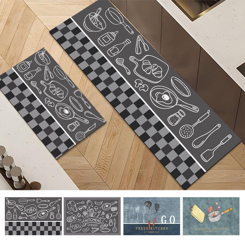 Classic Kitchen Mat Foot Mat Non-slip Kitchen Rug Crystal Velvet Long Carpet Soft Washable Bathroom Rug Kitchen Accessorie Tapis