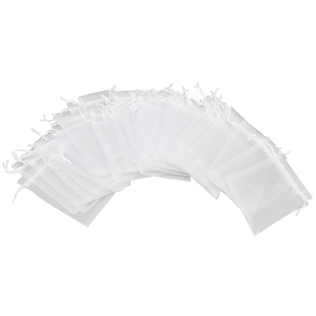 100pcs Small Mesh Bags Drawstring Sheer Organza Bags for Candy Weeding Jewelry White