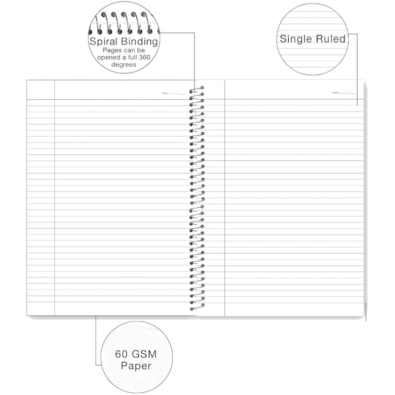 Rush 400 Pages Premium A4 Size Spiral Notebook Ruled - Spiral Register Notebooks for Students