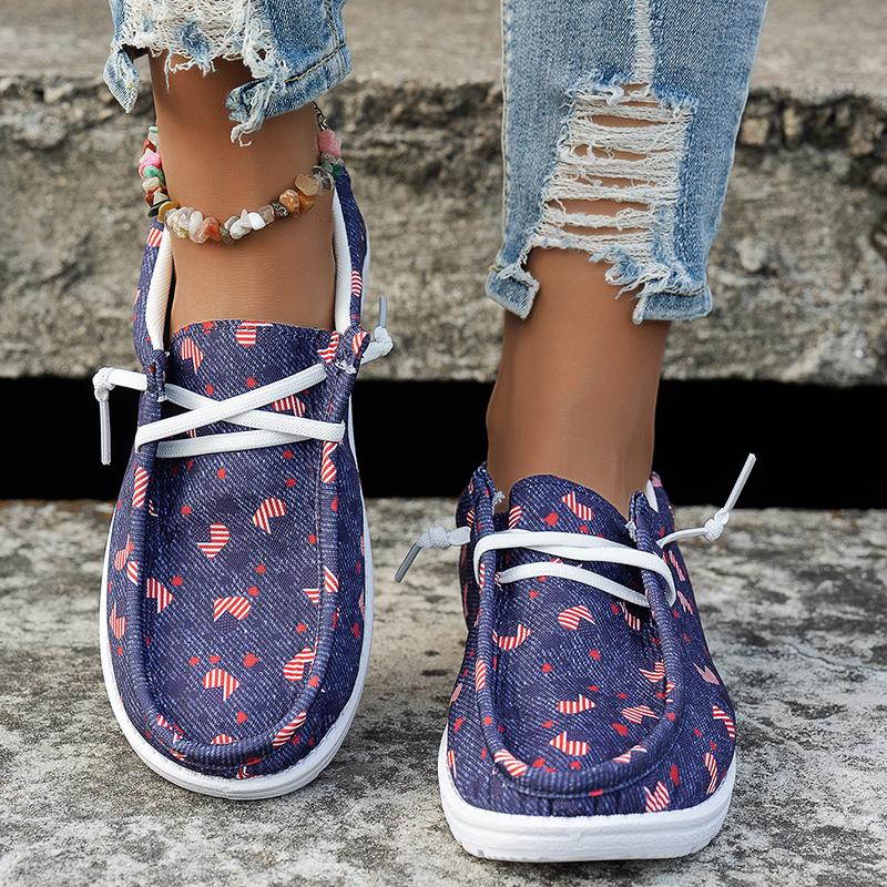 Fashion Fashion Floral Printed Casual Canvas Shoes for Women Lightweight Lace Up Ladies Flat Shoes Comfort Soft Sole Walking Shoes Woman