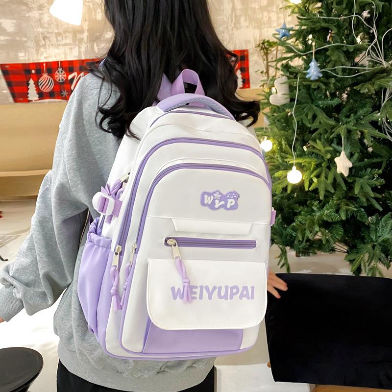 High-value contrasting schoolbag, female junior high school, high school, large-capacity travel backpack, multi-layer storage, student backpack.