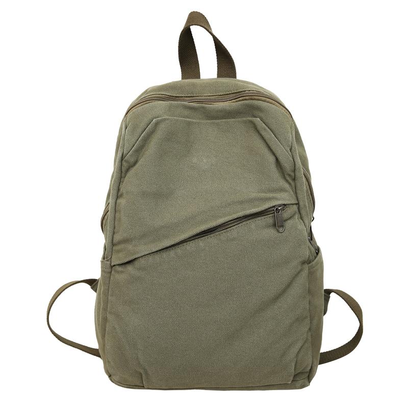 Canvas Backpack Women's Large Capacity Solid Color Student Schoolbag Men Travel Backpack