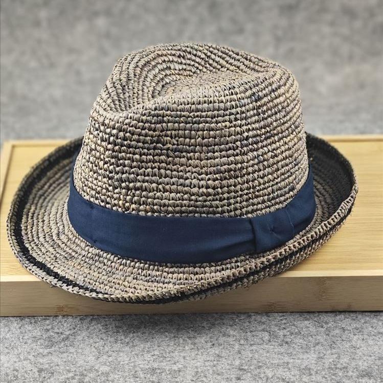 Foldable raffia top hat fashionable outdoor leisure summer straw weaving small fresh women's men's hat big head circumference