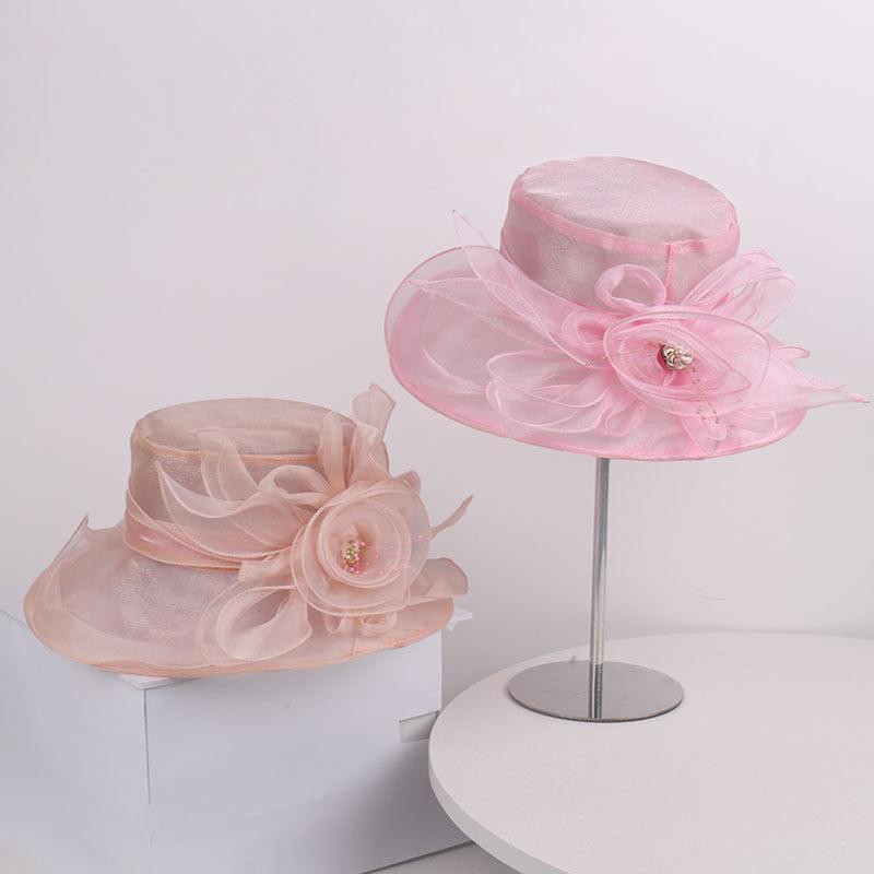 New organza flower European and American celebrity style mesh yarn hat shows face small spring and summer travel shading breathable sun hat