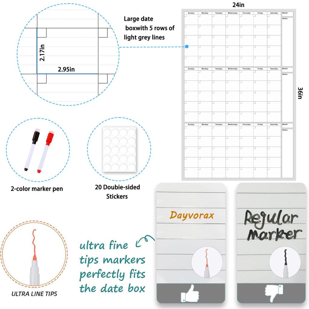 Reusable Whiteboard Calendar 2 Markers Dual Sided Foldable Design 3 Month Planner for Office Home School Erasable Surface Weekly