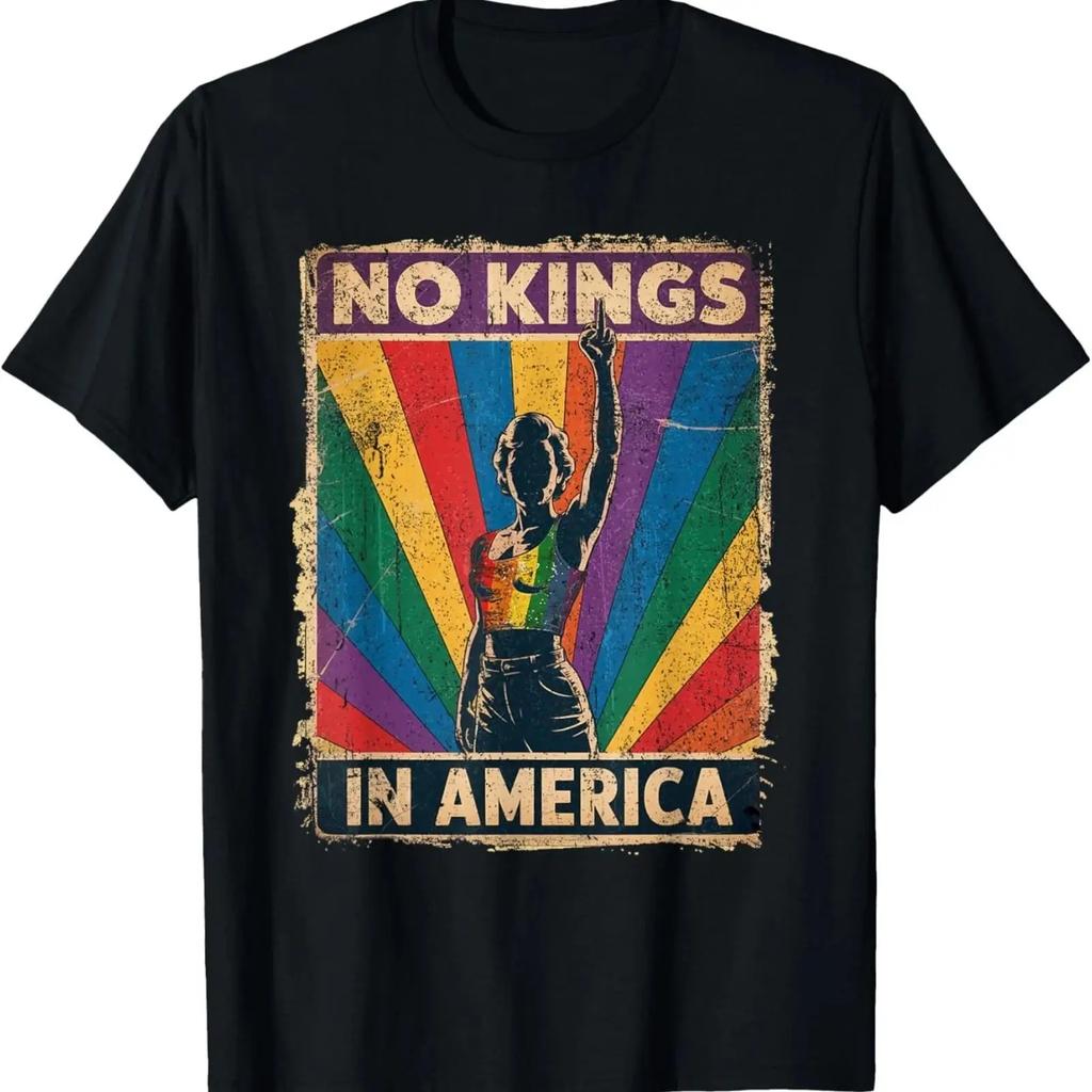 Funny No Kings In America LGBT Retro T Shirt unisex streetwear Stylish Stretched Slightly Sof