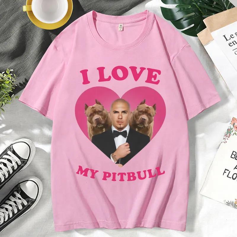 Zabawna koszulka I Love My Pitbull Mr Worldwide z krótkim rękawem s Odzież Modne koszulki uliczne Moda Letnia koszulka