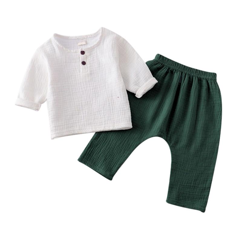 1-5 Years Boys Spring Summer Clothes Set Casual Comfortable Solid Color Long Sleeve Top and Pants