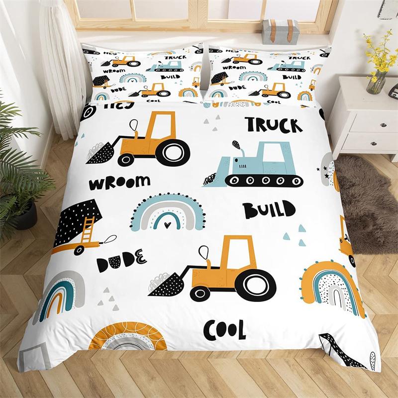 Kinder Graafmachine Dekbedovertrek Set Twin Jongens Apparatuur Vrachtwagens King Beddengoed Set Microvezel Bouwplaats Voertuig Auto Dekbedovertrek