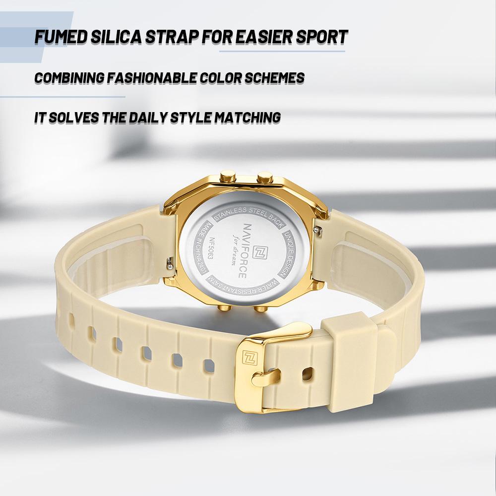 NAVIFORCE Lightweight Digital Watch for Lady Women Silicone Strap Night Pattern Alarm Calendar Chronograph Waterproof Ladies Casual Watch NF5063T