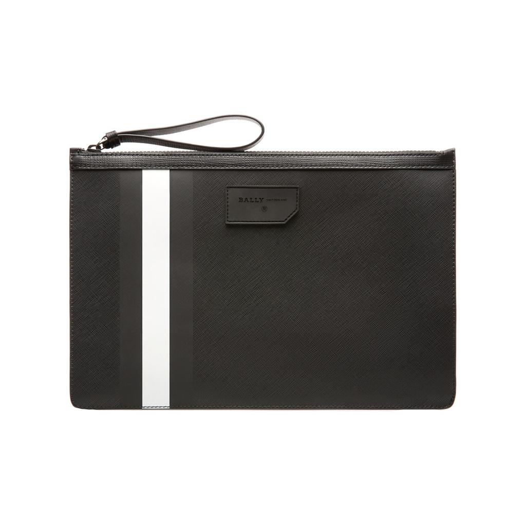 Bally Bollis Classic Black And White Striped Business Zipper Canvas Leather Wallet Clutch Large Men Wallets 6224350