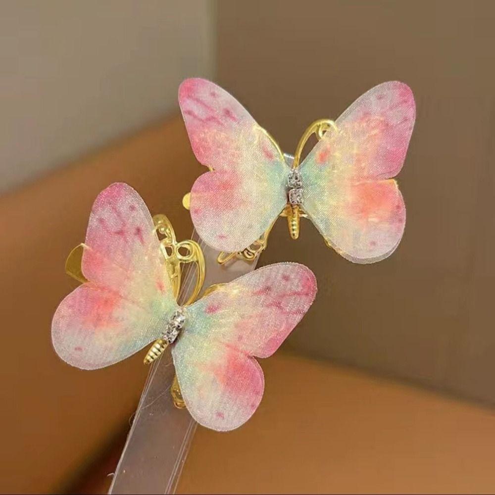 2pcs Rhinestone Hair Clip Set Colorful Butterfly Kids Bangs Clip Kids Barrettes  Birthday Gift