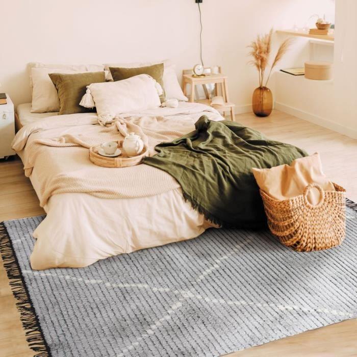 Tapis salon tout doux lignes beige gris clair 160x230