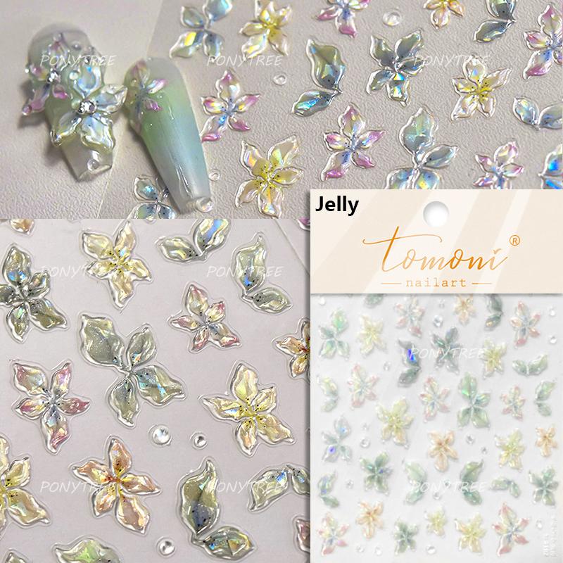 Embossed Flower Pink Butterfly Lucky Peach Blossom Chic Spring Petal 5D Soft Relief Adhesive Nail Art Stickers Manicure Decals