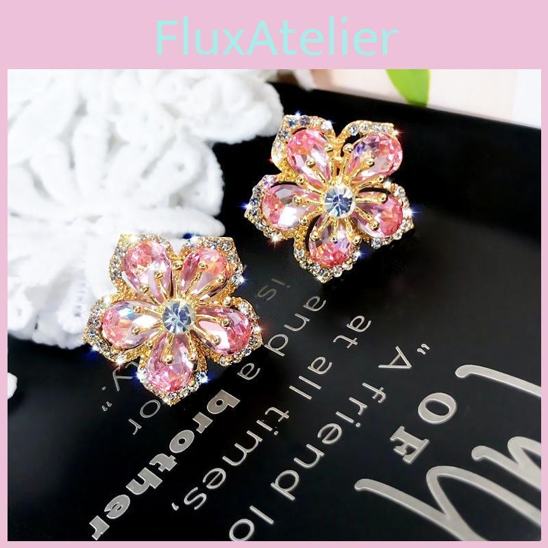 Rose Flower Zircon Earcuffs With Silver Needle For Fashionable Jewelry Enthusiasts