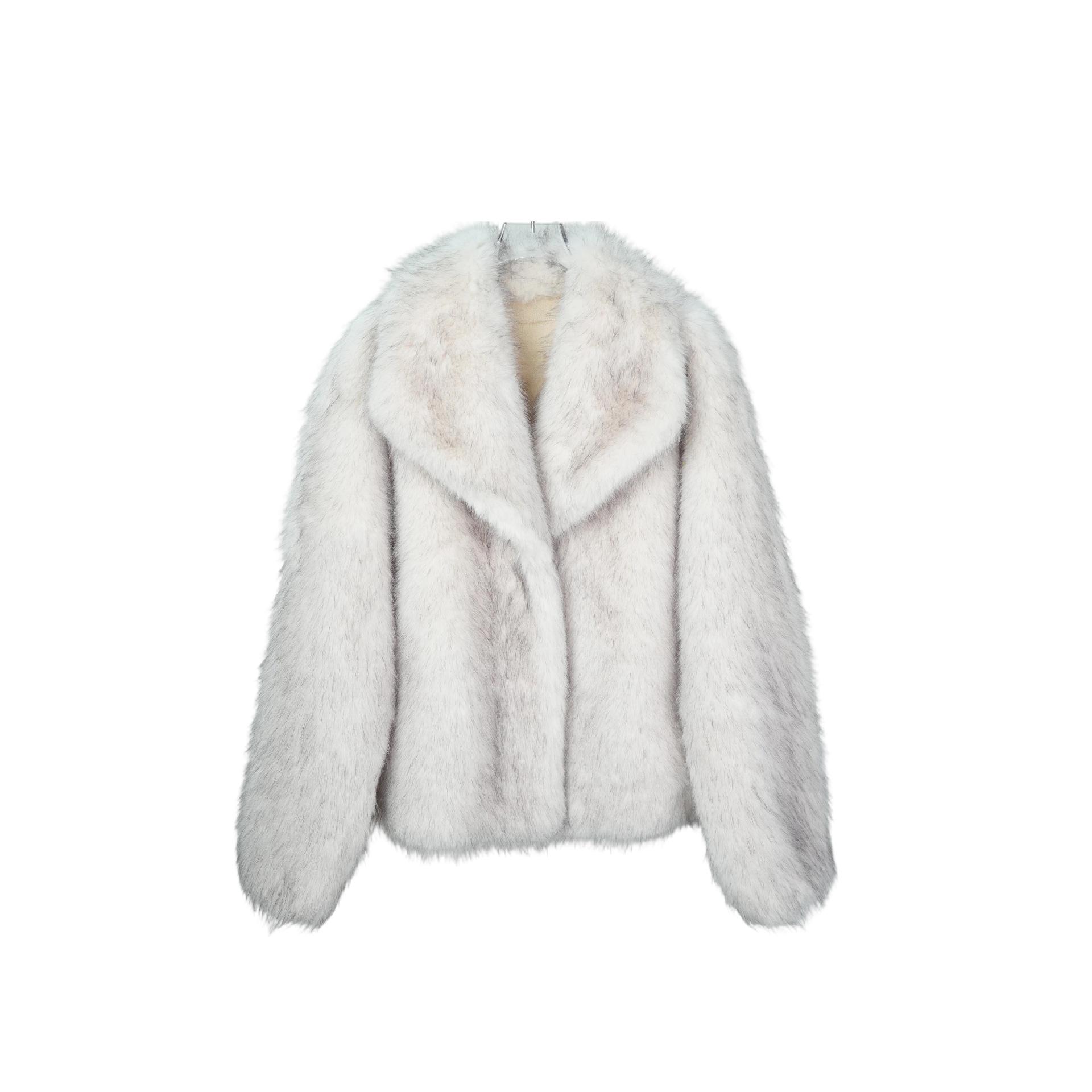 

Winter Women s Faux Fox Fur Plush Coat with Wide Lapel Medium світло-сірий колір