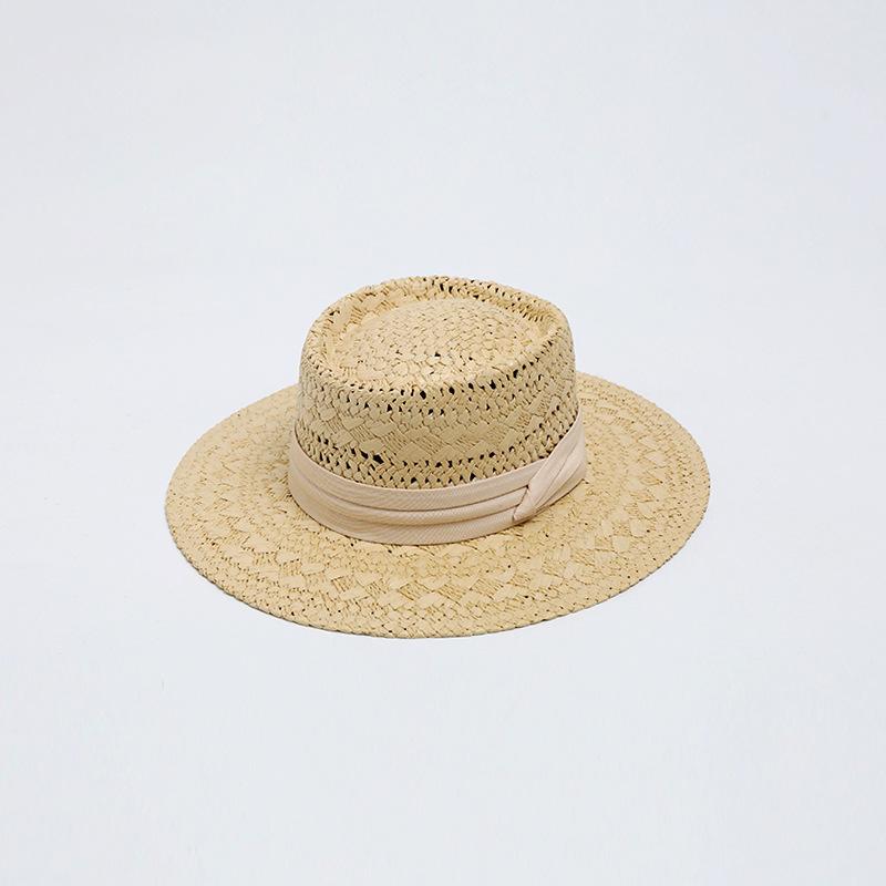 French Flat Top Elegant Retro Straw Hat Casual Women's Summer Hat Seaside Sunshade Sunscreen Woven Big Brim Beach Hat