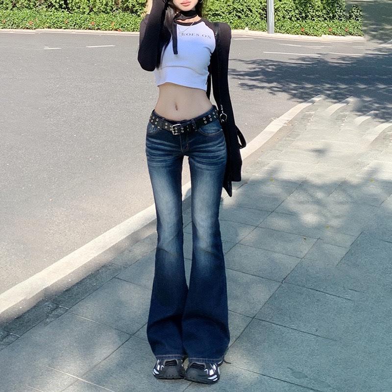 Y2K Slim Fit High Waist Casual Womens Jeans Retro Denim Pants Low Rise Flared Trousers Long Bootcut Drag Autumn for Women